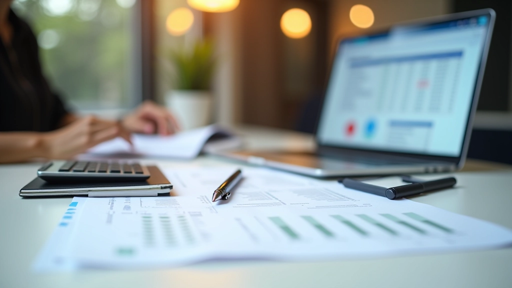 Professional workspace with tax documents and calculator on organized desk