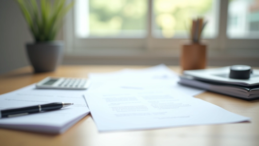 Organized filing system with documents, folders, and calculator arranged neatly on desk