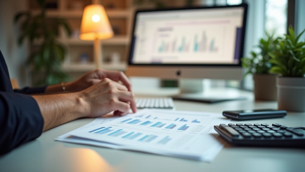 Modern tax accounting office with organized financial documents and computer workstation