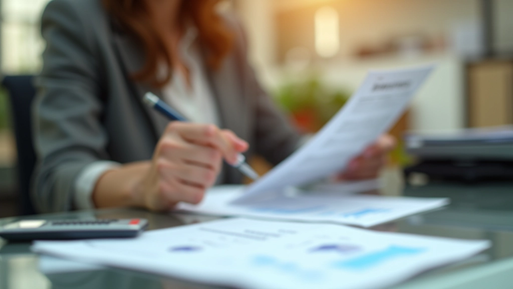Tax professional analyzing financial documents and tax compliance requirements