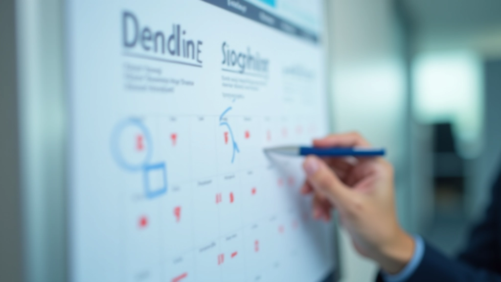 Wall calendar with tax deadline dates highlighted and important dates marked