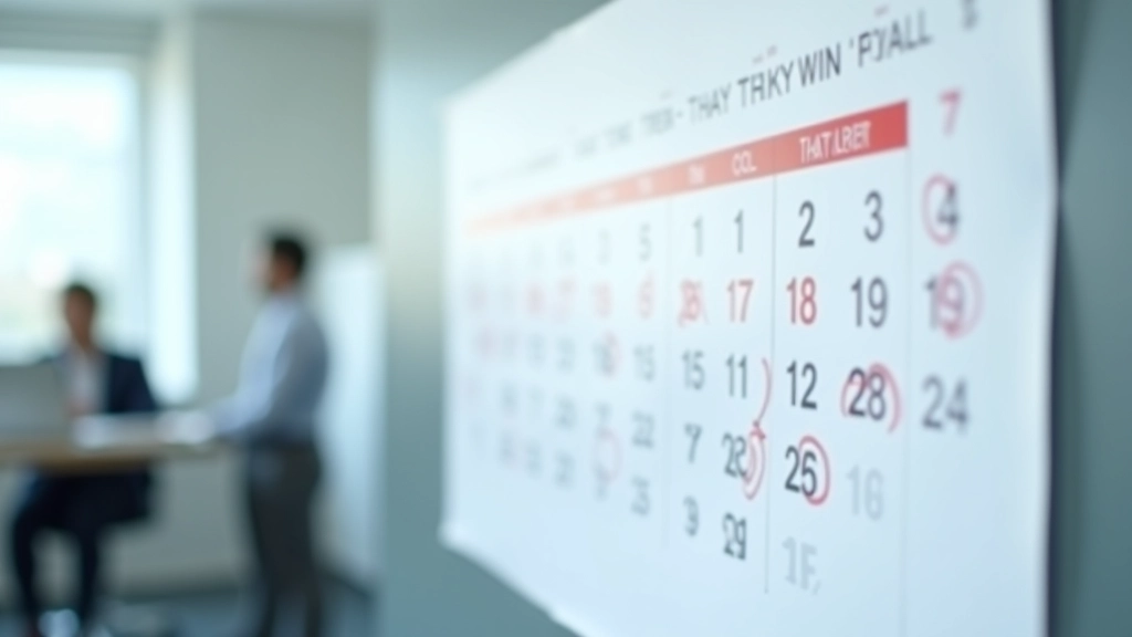 Wall calendar showing marked tax deadlines and filing dates throughout the year